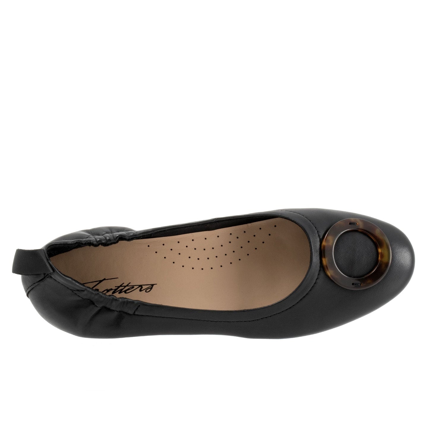 Trotters Gia Ornament T2324-001 Womens Black Leather Ballet Flats Shoes