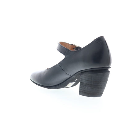 Miz Mooz Amara Womens Black Leather Hook & Loop Pumps Heels Shoes