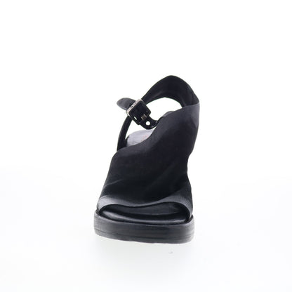 A.S. 98 Aston Womens Black Leather Hook & Loop Heeled Sandals Shoes