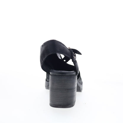 A.S. 98 Aston Womens Black Leather Hook & Loop Heeled Sandals Shoes