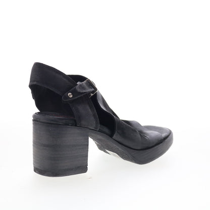 A.S. 98 Aston Womens Black Leather Hook & Loop Heeled Sandals Shoes