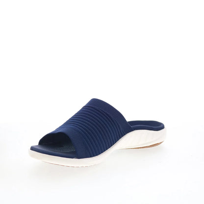 Spenco Astoria Slide SP1016PBL Womens Blue Canvas Slides Sandals Shoes