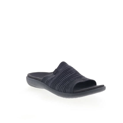 Spenco Astoria Slide SP1016BLK Womens Black Canvas Slides Sandals Shoes