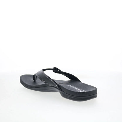 Spenco Ava SP1137BLK Womens Black Leather Slip On Flip-Flops Sandals Shoes