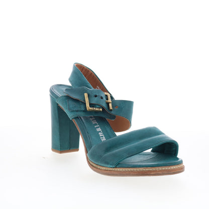 A.S. 98 Barnett Womens Green Leather Hook & Loop Heeled Sandals Shoes