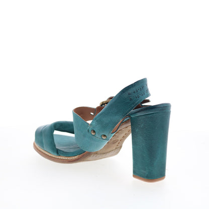 A.S. 98 Barnett Womens Green Leather Hook & Loop Heeled Sandals Shoes