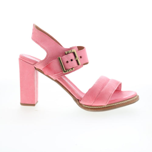 A.S. 98 Barnett Womens Pink Leather Hook & Loop Heeled Sandals Shoes