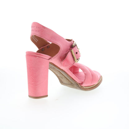A.S. 98 Barnett Womens Pink Leather Hook & Loop Heeled Sandals Shoes