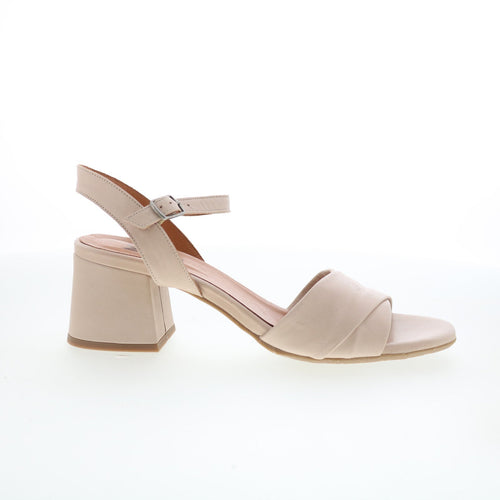 Miz Mooz Bela Womens Beige Leather Hook & Loop Heeled Sandals Shoes