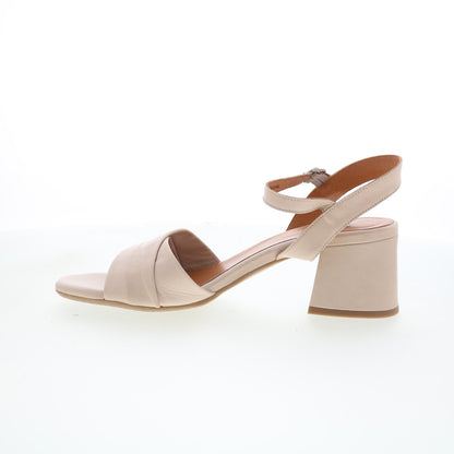 Miz Mooz Bela Womens Beige Leather Hook & Loop Heeled Sandals Shoes