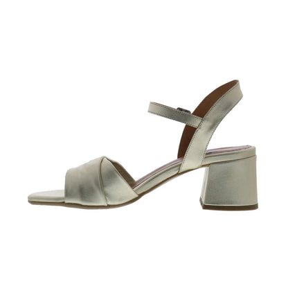 Miz Mooz Bela Womens Gold Leather Hook & Loop Heeled Sandals Shoes