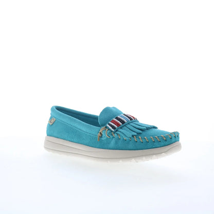 Minnetonka Bepeshaa Moc 61076P Womens Blue Suede Loafer Flats Shoes