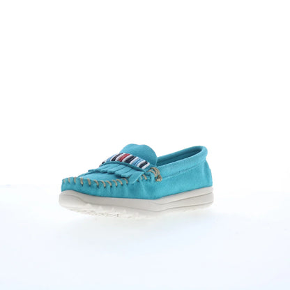 Minnetonka Bepeshaa Moc 61076P Womens Blue Suede Loafer Flats Shoes