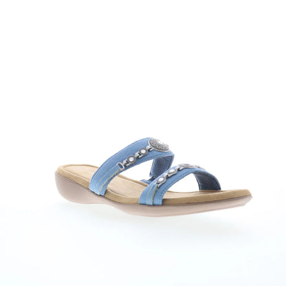 Minnetonka Brenn 5914466 Womens Blue Canvas Slides Sandals Shoes
