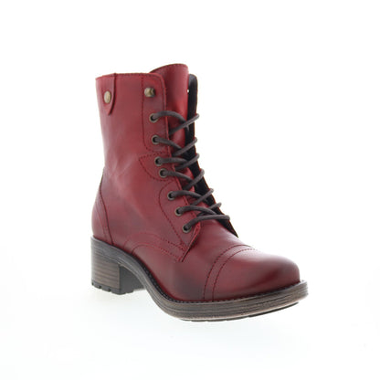 Miz Mooz Calla Womens Red Leather Lace Up Casual Dress Boots
