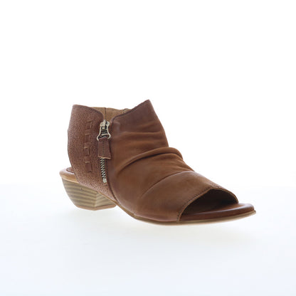Miz Mooz Carla Womens Brown Leather Zipper Heeled Sandals Shoes