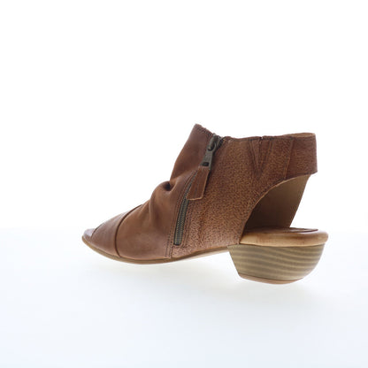 Miz Mooz Carla Womens Brown Leather Zipper Heeled Sandals Shoes