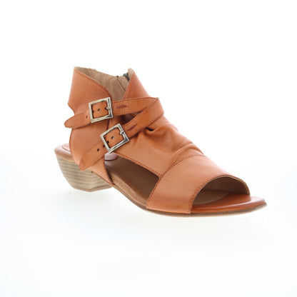 Miz Mooz Cassius Womens Brown Leather Zipper Heeled Sandals Shoes
