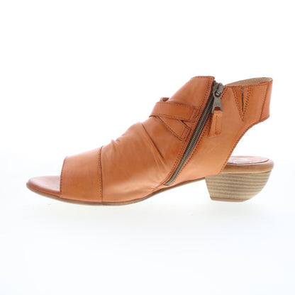 Miz Mooz Cassius Womens Brown Leather Zipper Heeled Sandals Shoes