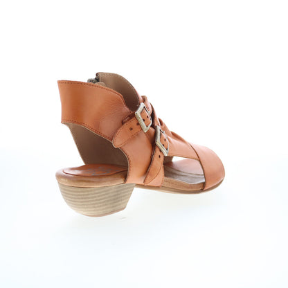 Miz Mooz Cassius Womens Brown Leather Zipper Heeled Sandals Shoes