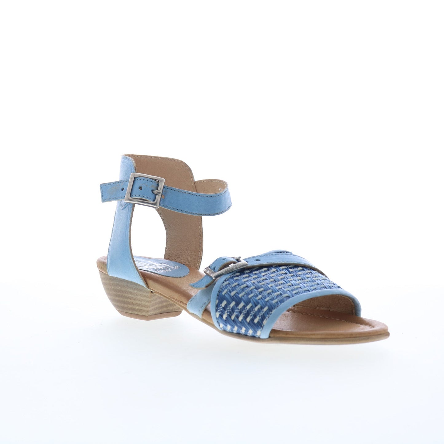 Miz Mooz Chaise Womens Blue Leather Hook & Loop Heeled Sandals Shoes