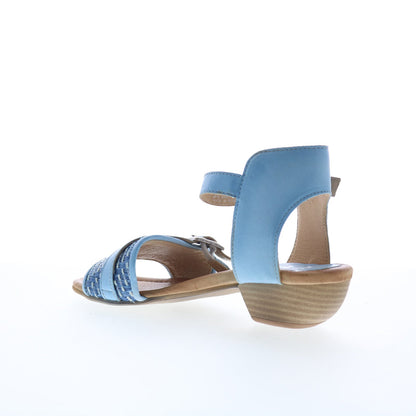 Miz Mooz Chaise Womens Blue Leather Hook & Loop Heeled Sandals Shoes