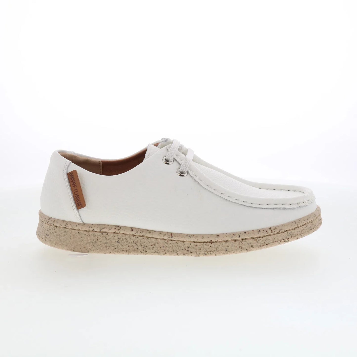 Minnetonka EM24C00 Womens White Leather Slip On Loafer Flats Shoes