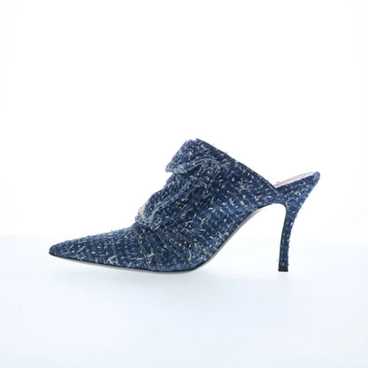 Diesel D-Venus Pocket Ml Womens Blue Canvas Lace Up Mules Heels Shoes
