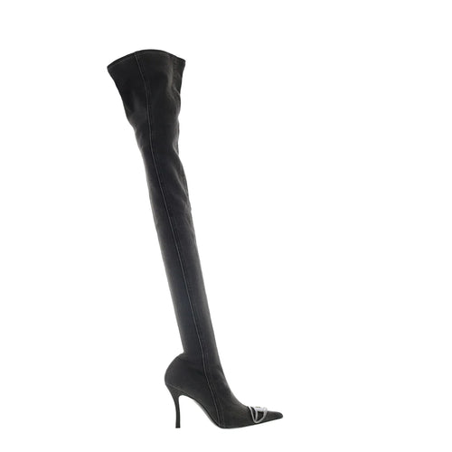 Diesel D-Venus TBT D Womens Black Canvas Zipper Over The Knee Boots