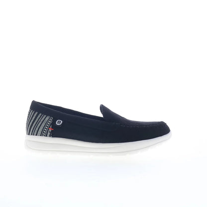 Minnetonka Discover 61060 Womens Black Canvas Slip On Loafer Flats Shoes