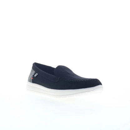 Minnetonka Discover 61060 Womens Black Canvas Slip On Loafer Flats Shoes