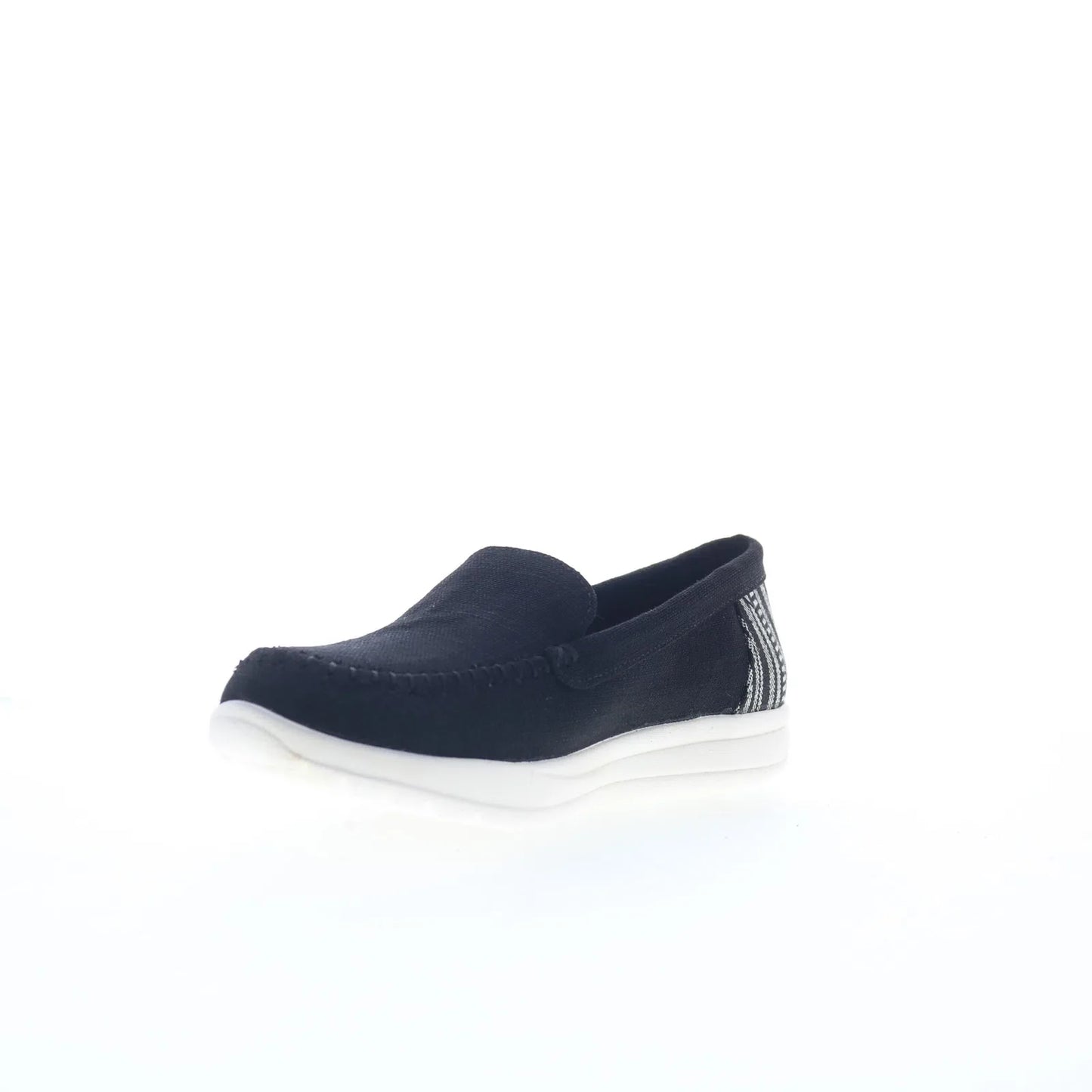 Minnetonka Discover 61060 Womens Black Canvas Slip On Loafer Flats Shoes