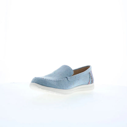 Minnetonka Discover 61065 Womens Blue Canvas Slip On Loafer Flats Shoes