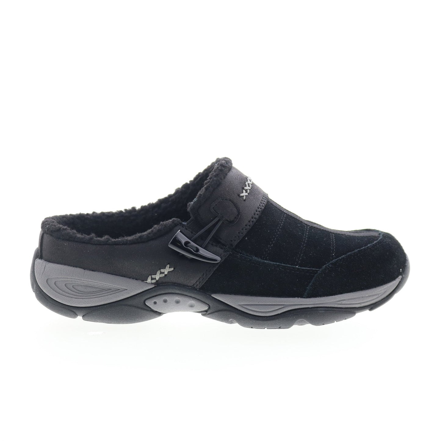 Easy Spirit Efrost SEEFROST Womens Black Extra Wide Suede Clog Flats Shoes
