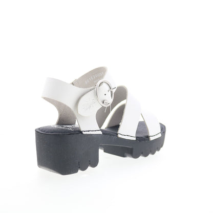 Fly London Egly EGLY520FLY-001 Womens White Leather Heeled Sandals Shoes