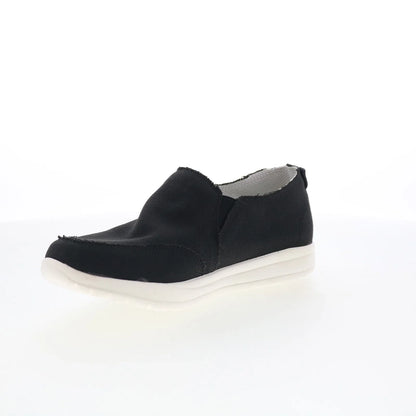 Minnetonka Expanse 61080 Womens Black Canvas Slip On Loafer Flats Shoes