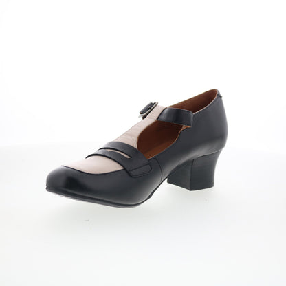 Miz Mooz Fancie Womens Black Leather Hook & Loop Pumps Heels Shoes