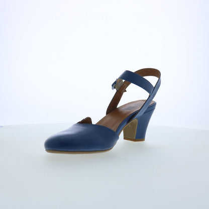 Miz Mooz Faren Womens Blue Leather Hook & Loop Strap Heels Shoes