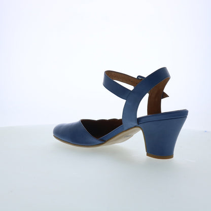 Miz Mooz Faren Womens Blue Leather Hook & Loop Strap Heels Shoes