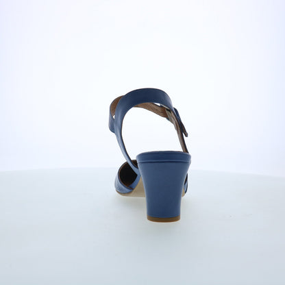 Miz Mooz Faren Womens Blue Leather Hook & Loop Strap Heels Shoes