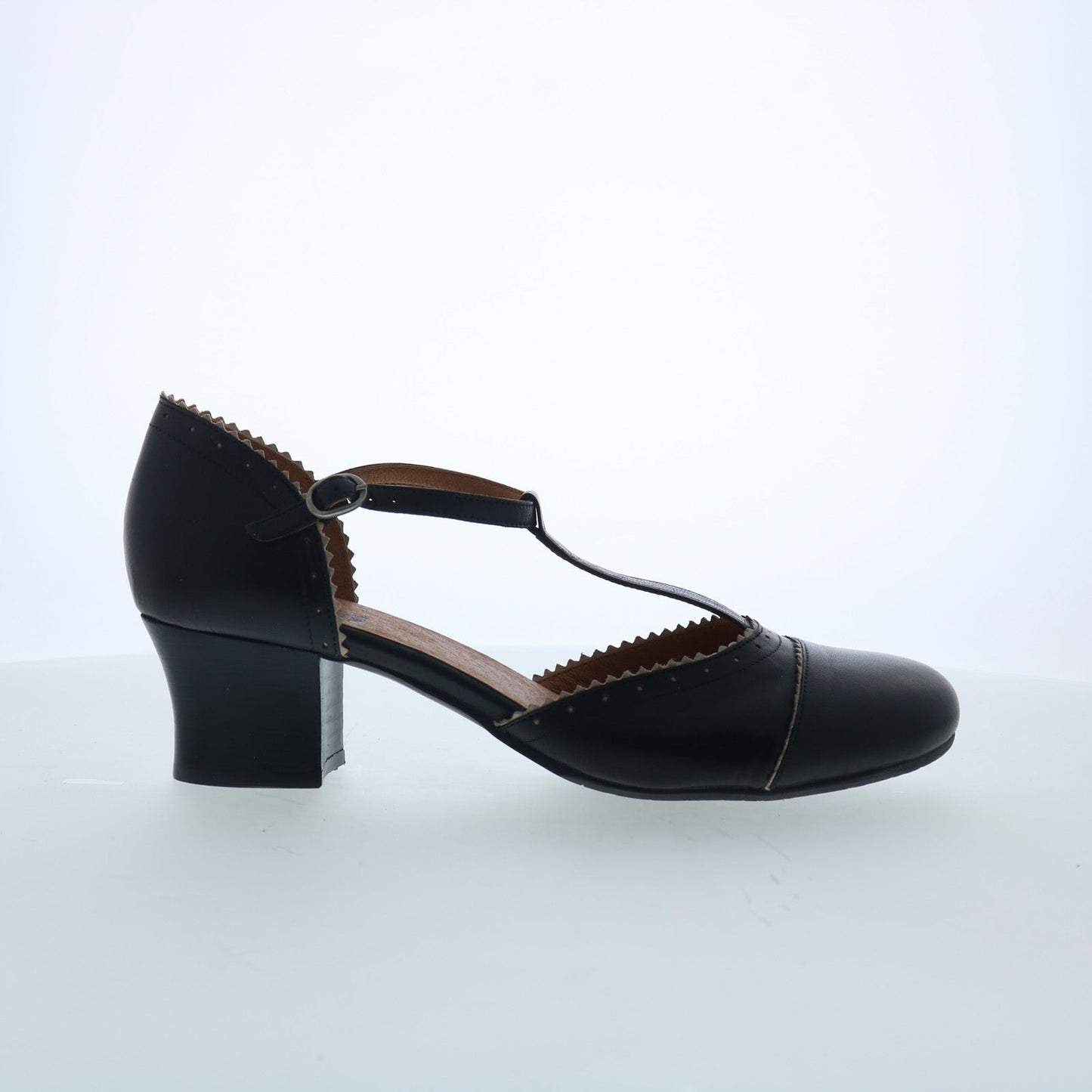 Miz Mooz Fernie Womens Black Leather Hook & Loop Strap Heels Shoes