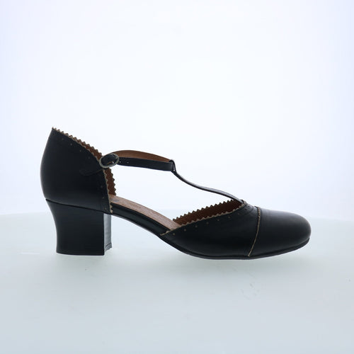 Miz Mooz Fernie Womens Black Leather Hook & Loop Strap Heels Shoes