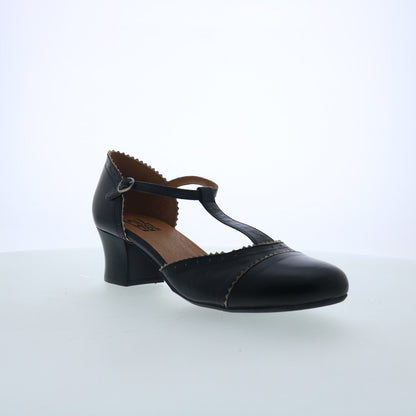 Miz Mooz Fernie Womens Black Leather Hook & Loop Strap Heels Shoes