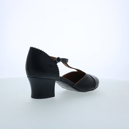 Miz Mooz Fernie Womens Black Leather Hook & Loop Strap Heels Shoes