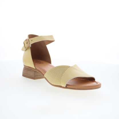 Miz Mooz Fionna Womens Yellow Leather Hook & Loop Heeled Sandals Shoes