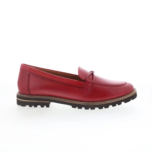 Trotters Fiora T2361-600 Womens Red Leather Slip On Loafer Flats Shoes