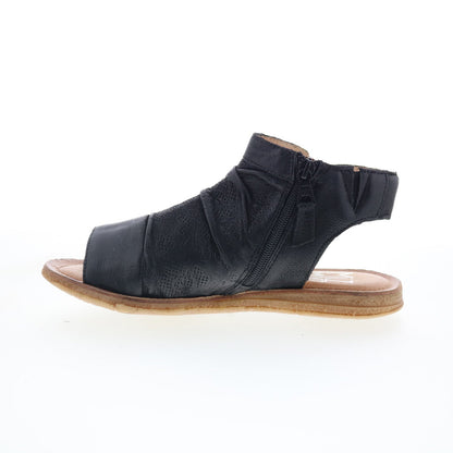 Miz Mooz Flaire Womens Black Leather Zipper Strap Sandals Shoes