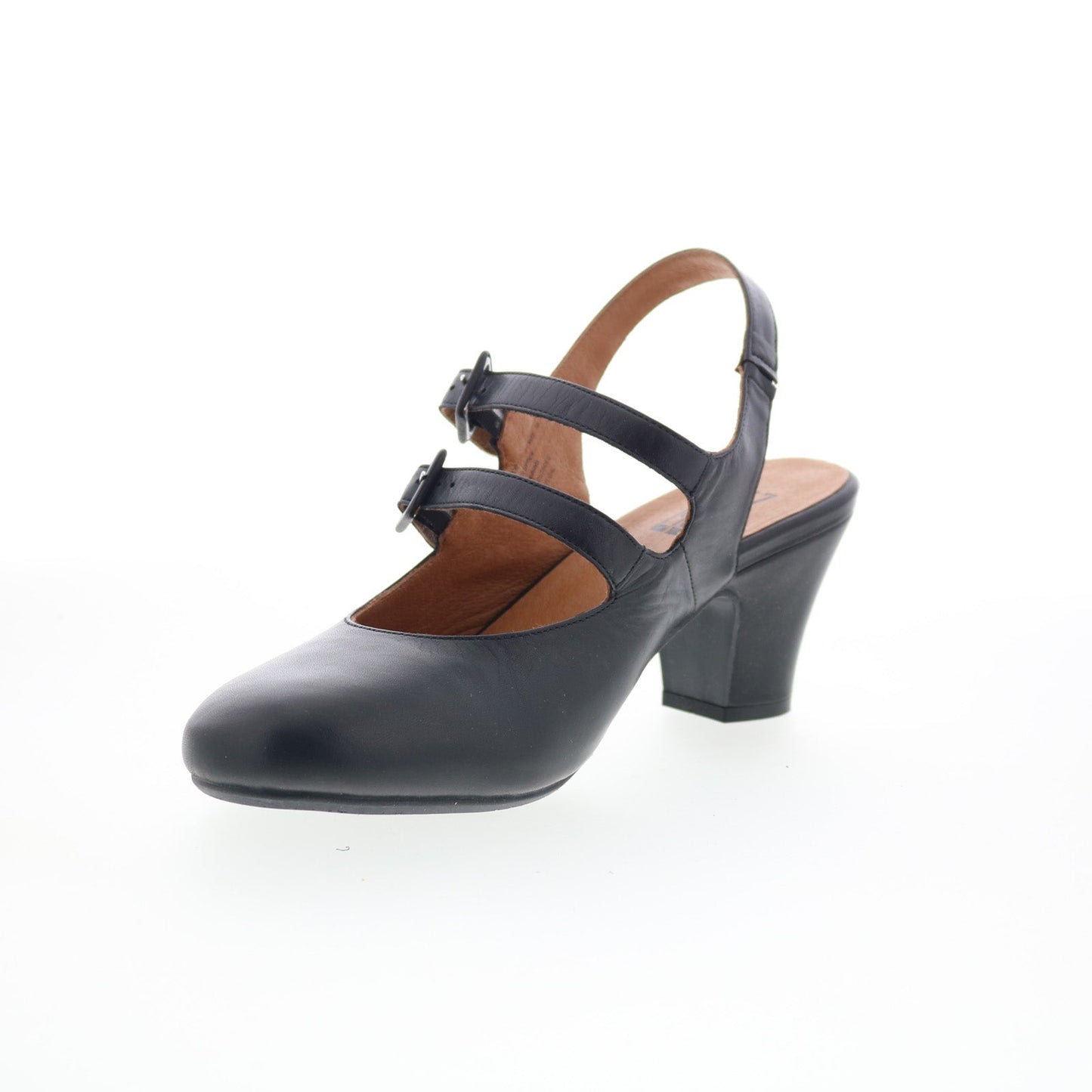 Miz Mooz Francie Womens Black Leather Hook & Loop Pumps Heels Shoes