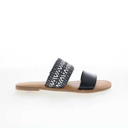 Minnetonka Franky 5918963 Womens Black Leather Slides Sandals Shoes