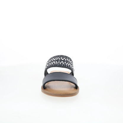 Minnetonka Franky 5918963 Womens Black Leather Slides Sandals Shoes